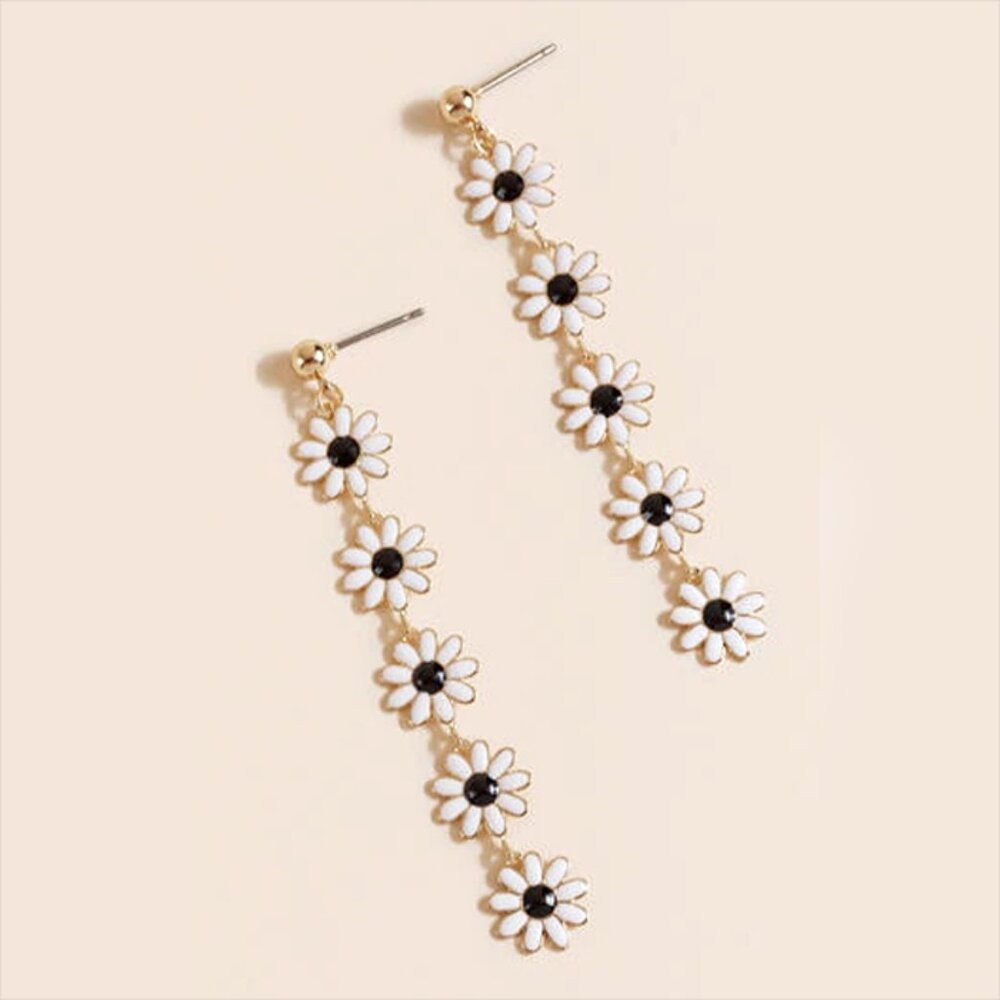 Daisy Flower Linear Drop Earrings